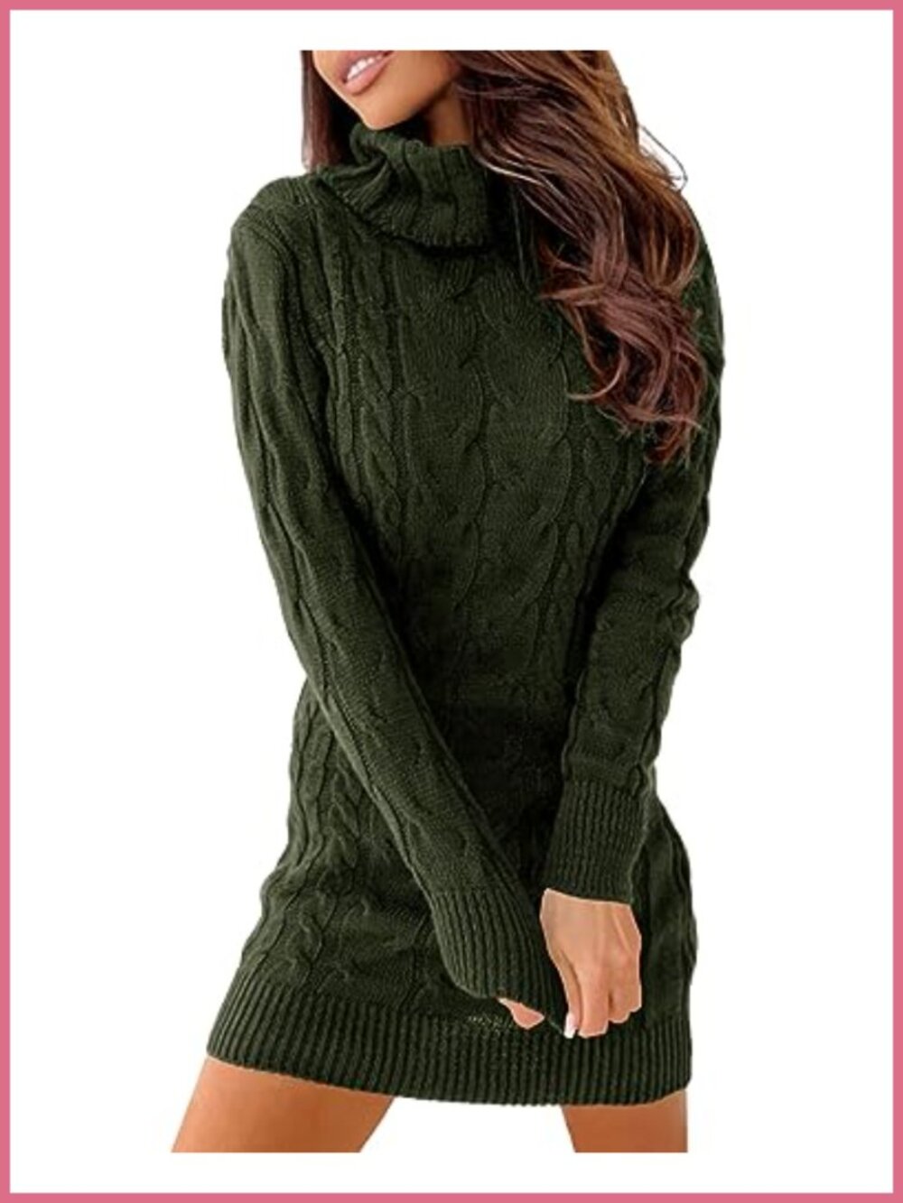 Cable Knit Turtleneck Long Sleeve Bodycon Sweater Dress